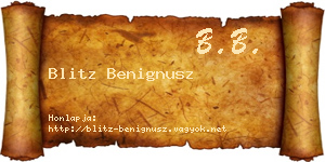 Blitz Benignusz névjegykártya